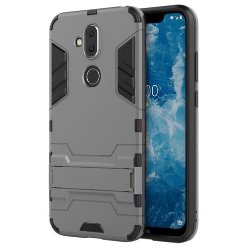 Slim Armour Tough Shockproof Case & Stand for Nokia 8.1 - Grey